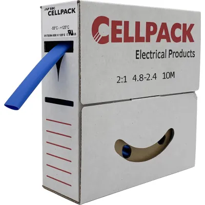 Cellpack Schrumpfschlauch-Abrollbox SB 4.8-2.4 | 10m | dünnwandig | Schrumpfrate 2:1 | Polyolefin | beschriftbar | blau