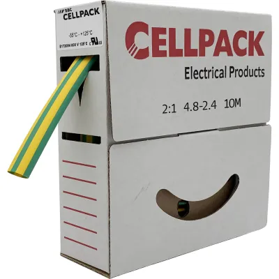 Cellpack Schrumpfschlauch 4,8-2,4mm | dünnwandig | 2:1 | 10m | Polyolefin | UL | grün-gelb