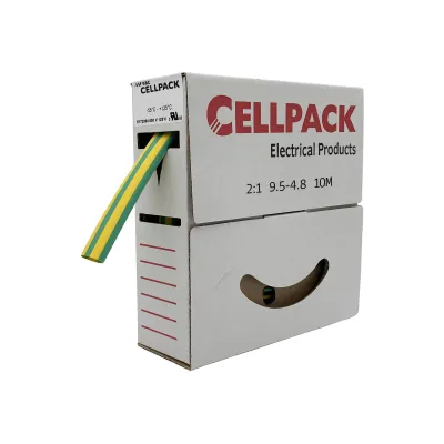 Cellpack Schrumpfschlauch 9,5-4,8mm | 2:1 | 10m | dünnwandig | bedruckbar | Polyolefin | grün/gelb