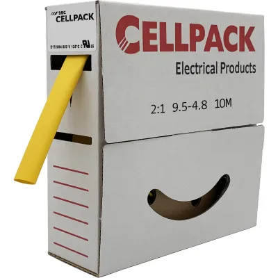 Cellpack Schrumpfschlauch 9,5-4,8mm gelb 10m | dünnwandig | 2:1 Schrumpfrate | Polyolefin
