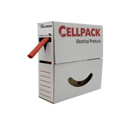 Cellpack Schrumpfschlauch 127094 | dünnwandig | Abrollbox 4m | Schrumpfrate 2:1 | innen 25,4/12,7mm | Polyolefin | rot