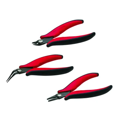 CIMCO Elektronik-Zangen-Set 104030 | 3-teilig | Seitenschneider 132mm | gebogene Spitzzange 150mm | Flachzange 140mm