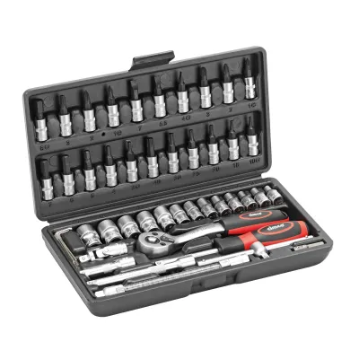 Cimco Steckschlüssel-Satz 113106 | 45-teilig | 1/4 Zoll (6,3 mm) Antrieb | Chrom-Vanadium-Stahl | Knarre | Kunststoffbox