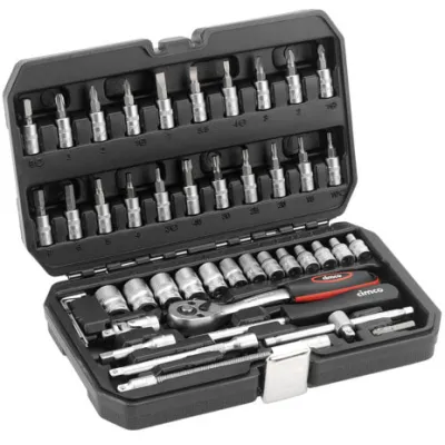 Cimco Steckschlüssel-Satz 113106 | 45-teilig | 1/4 Zoll (6,3 mm) Antrieb | Chrom-Vanadium-Stahl | Knarre | Kunststoffbox