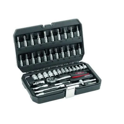 Cimco Steckschlüssel-Satz 113106 | 45-teilig | 1/4 Zoll (6,3 mm) Antrieb | Chrom-Vanadium-Stahl | Knarre | Kunststoffbox
