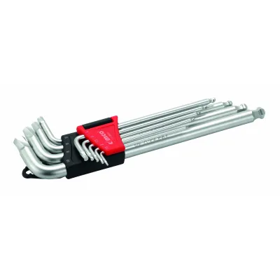 Cimco Sechskant-Stiftschlüsselsatz 9-tlg. extra lang | Kugelkopf | SW 1,5–10 mm | S2-Stahl | Klapphalter