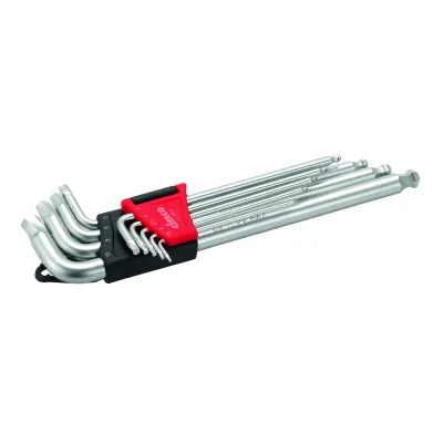 Cimco Sechskant-Stiftschlüsselsatz 9-tlg. extra lang | Kugelkopf | SW 1,5–10 mm | S2-Stahl | Klapphalter