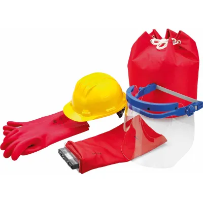 CIMCO Sicherheitsset 140255 | Elektriker Set 4-teilig | Schutzhelm, Gesichtsschutz, NH-Griff, Handschuhe, Tasche