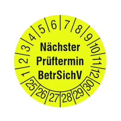 CIMCO Prüfplakette 182679 | Nächster Prüftermin | rund | selbstklebend | Folie | 30 mm | gelb | 2026-2031 | 240 Stück
