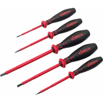 Cimco VDE Schraubendreher Set 117700 | 5-teilig | Schlitz | 1000V isoliert | 2K-Griff | Chrom-Vanadium Stahl