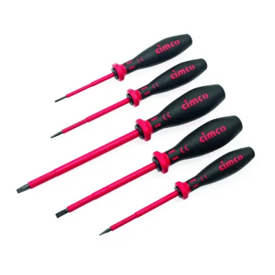 Cimco VDE Schraubendreher Set 117700 | 5-teilig | Schlitz | 1000V isoliert | 2K-Griff | Chrom-Vanadium Stahl