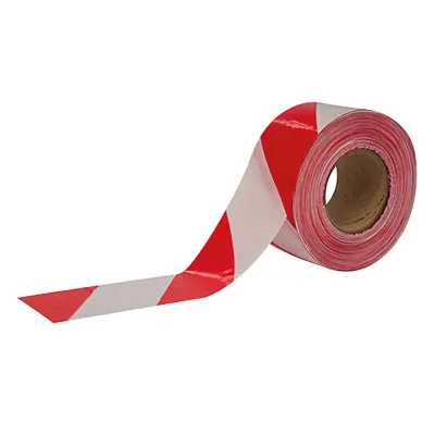 Cimco Absperrband 182782 | 75 mm x 500 m | rot/weiß | Polyethylen | robust | mehrfach verwendbar | schraffiert
