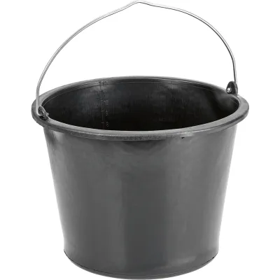 Cimco Baueimer 12 Liter 131435 | Polyethylen-Regenerat | schwarze Eimer mit Skala | verstärkter Boden | verzinkter Bügel