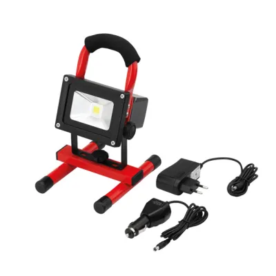 Cimco LED Baustellenstrahler 111580 | 10W | 700 Lumen | Akku | IP65 | 5500-6000K | Aluminium | mobil | schwarz/rot