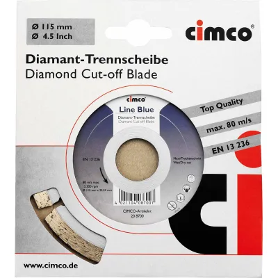 Cimco Diamant-Trennscheibe 208700 | 115 mm | für Beton, Pflaster, Verbundstein, Mauerstein | 22,2 mm Aufnahme | Blau