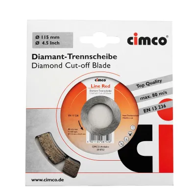 Cimco Diamant-Trennscheibe 115 mm | Beton & Stein | 22,23 mm Aufnahme | DTS Line Red | Winkelschleifer