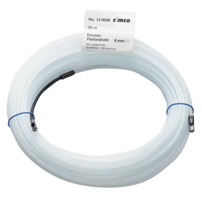 Cimco Einzieh-Perlondraht 140056 | Kabel-Einziehdraht 15m | Ø 4mm | 900N Zugfestigkeit | Stahl-Endstücke