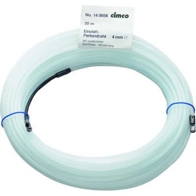 Cimco Einzieh-Perlondraht 140056 | Kabel-Einziehdraht 15m | Ø 4mm | 900N Zugfestigkeit | Stahl-Endstücke