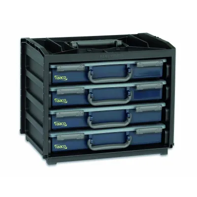 Cimco Sortimentskasten HandyBox 412004 | 4-fach bestückt | mobil & stapelbar | Kunststoff | Tragegriff | anthrazit-blau