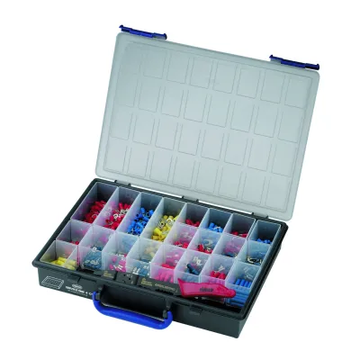 Cimco Kabelschuh-Sortiment 181540 | 500-teilig Sortimentskasten mit Presszange | isolierte Kabelschuhe | schwarz