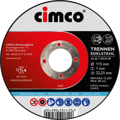 Cimco Trennscheibe 208910 | Korund Inox Ø115x1,2mm | für Edelstahl, Metall, Kunststoff | hohe Schnittgeschwindigkeit