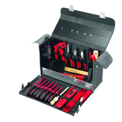 Cimco Werkzeugkoffer 170300 | 23-tlg. bestückt | Elektro | Rindleder | 4 Zangen | Hammer | Alu | Schwarz