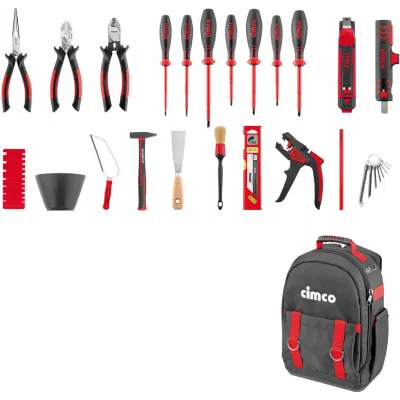 Cimco Werkzeugrucksack ECO 170400 | 24-tlg. Elektro Werkzeugset | wasserdicht & robust | Kunststoffboden | gepolstert