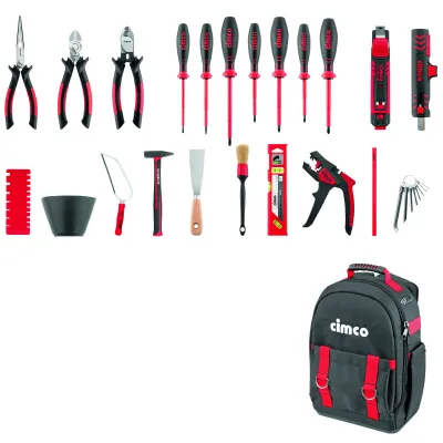 Cimco Werkzeugrucksack ECO 170400 | 24-tlg. Elektro Werkzeugset | wasserdicht & robust | Kunststoffboden | gepolstert