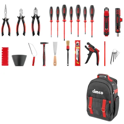 Cimco Werkzeugrucksack ECO 170400 | 24-tlg. Elektro Werkzeugset | wasserdicht & robust | Kunststoffboden | gepolstert
