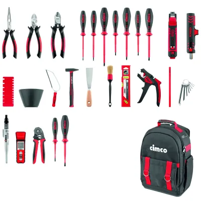 Cimco Werkzeugrucksack ECO PLUS 170800 | 28-tlg. Elektriker-Set | wasserdicht | Zangen | Hammer | Säge