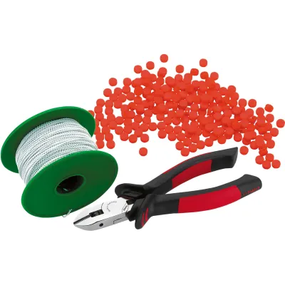 Cimco Plombenzangen-Set 101730 | Plombenzange Seitenschneider | 8 mm Kunststoffplomben orange | 100 m Plombendraht