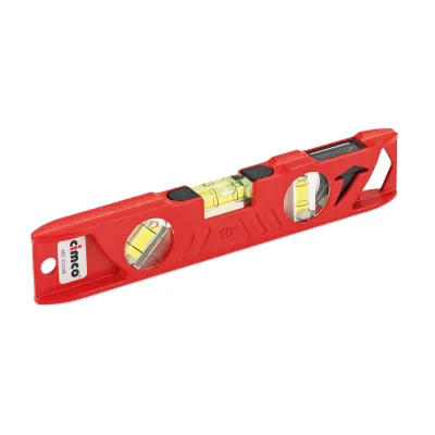 Cimco Profi-Wasserwaage 211528 | Schaltschrank-Wasserwaage 250 mm | Aluminium-Guss | 3 Libellen | magnetisch | rot
