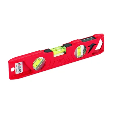 Cimco Profi-Wasserwaage 211528 | Schaltschrank-Wasserwaage 250 mm | Aluminium-Guss | 3 Libellen | magnetisch | rot