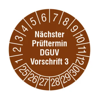 Cimco Prüfplakette DGUV Vorschrift 3 182642 | Nächster Prüftermin 2025–2030 | 108 Stück | Ø30mm | selbstklebend | braun