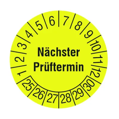 Cimco Prüfplakette Nächster Prüftermin 182674 | selbstklebend | rund | Ø 30 mm | UV-beständig | 108 Stück | gelb