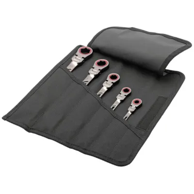 Cimco Schraubenschlüsselset T120 FLEX 112550 | 7-tlg. Knarren-Ringmaulschlüssel | SW 8-19 mm | Flexibel | Rolltasche