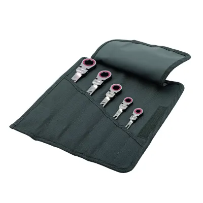 Cimco Schraubenschlüsselset T120 FLEX 112550 | 7-tlg. Knarren-Ringmaulschlüssel | SW 8-19 mm | Flexibel | Rolltasche