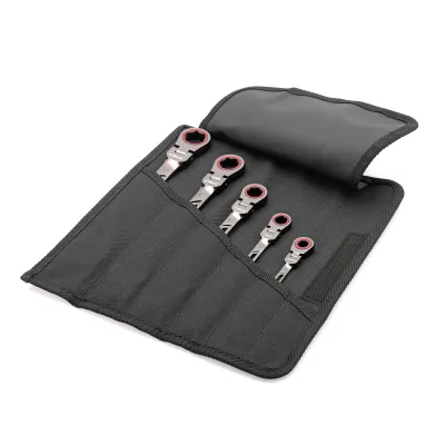 Cimco Schraubenschlüsselset T120 FLEX 112550 | 7-tlg. Knarren-Ringmaulschlüssel | SW 8-19 mm | Flexibel | Rolltasche