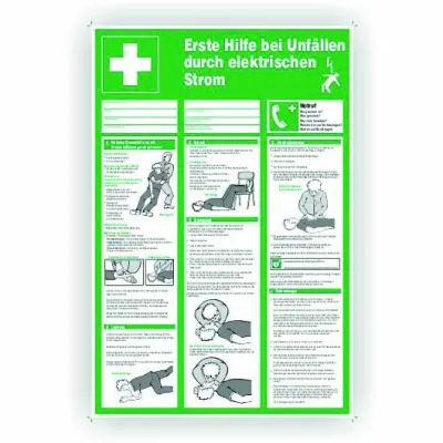 Cimco Warnschild Kunststoff 182762 | Erste Hilfe bei Stromunfällen | Sicherheitsaushang | 400x600 mm | weiß