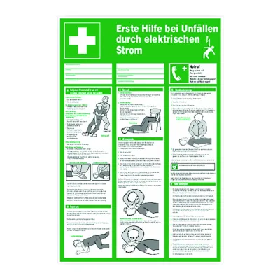 Cimco Warnschild Kunststoff 182762 | Erste Hilfe bei Stromunfällen | Sicherheitsaushang | 400x600 mm | weiß
