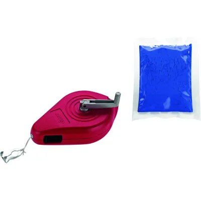 Cimco Schlagschnurroller 140320 | 15m Schnurlänge | Metallgehäuse | inkl. blaues Farbpulver | Push-System | Gürtelclip