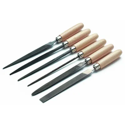 Cimco Schlüsseilfeilen-Set 206750 | 6-teilig | DIN 7283 A-F | Holzheft | 100 mm Länge | in Kunststofftasche