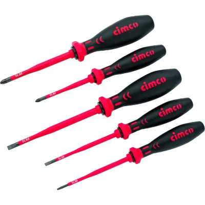 Cimco VDE Schraubendreher-Set 5-tlg. | isoliert 1000V | SLIM-Klinge | 3 Schlitz, 2 PZ | Chrom-Vanadium