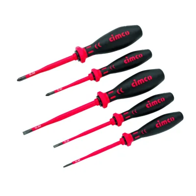 Cimco VDE Schraubendreher-Set 5-tlg. | isoliert 1000V | SLIM-Klinge | 3 Schlitz, 2 PZ | Chrom-Vanadium