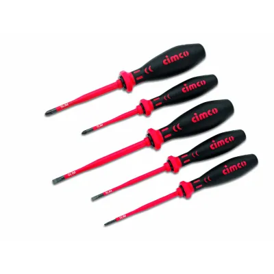 Cimco VDE Schraubendreher-Set 5-tlg. | isoliert 1000V | SLIM-Klinge | 3 Schlitz, 2 PZ | Chrom-Vanadium