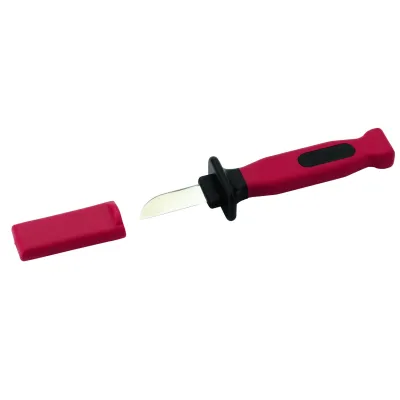 Cimco Sicherheits-Kabelmesser 121042 | Kabelmesser 1000V isoliert | Klingenlänge 50mm | rostfreier Stahl | Schutzkappe