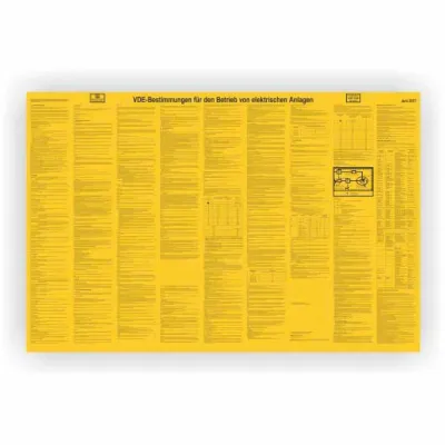 CIMCO Warnschild Kunststoff 182754 | VDE-Bestimmungen elektr. Anlagen | 660x1000 mm | UV-beständig | wasserfest | gelb