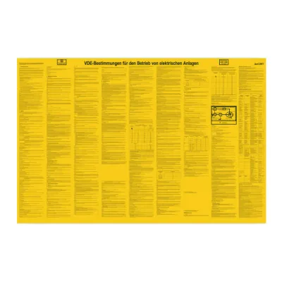 CIMCO Warnschild Kunststoff 182754 | VDE-Bestimmungen elektr. Anlagen | 660x1000 mm | UV-beständig | wasserfest | gelb
