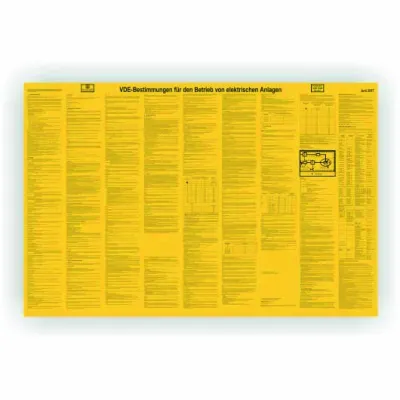 CIMCO Warnschild Kunststoff 182754 | VDE-Bestimmungen elektr. Anlagen | 660x1000 mm | UV-beständig | wasserfest | gelb