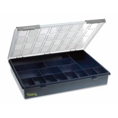 Raaco Sortimentskasten PSC fix-15 | 415407 | 15 Fächer | 340x260x57mm | Kunststoff | anthrazit-blau-transparent